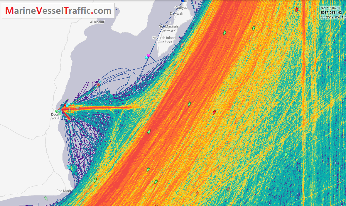 Live Marine Traffic, Density Map and Current Position of ships in GULF OF MASIRA